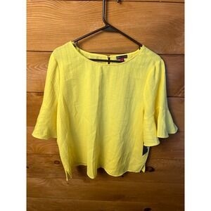 Vince Camuto Womens Blazing Yellow Textured Bell Sleeve Top Large Summer New NWT